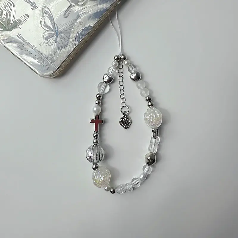 Short Phone Chain, Strawberry Pendant Keychain, Ccd Camera/locket, Bag Charm, Anti-Loss Phone Strap, Rose Bead Wristlet, Women & Girls' Cell Phone Accessories, Phone Charms
