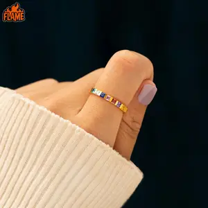 [FLAME] S925 Square 1-12 Months Birthstone Ring, Personalized Zodiac Date Ring, Stacking Finger Ring |   Birthday Anniversary Gift for Her, Christmas Gift for Best Friend