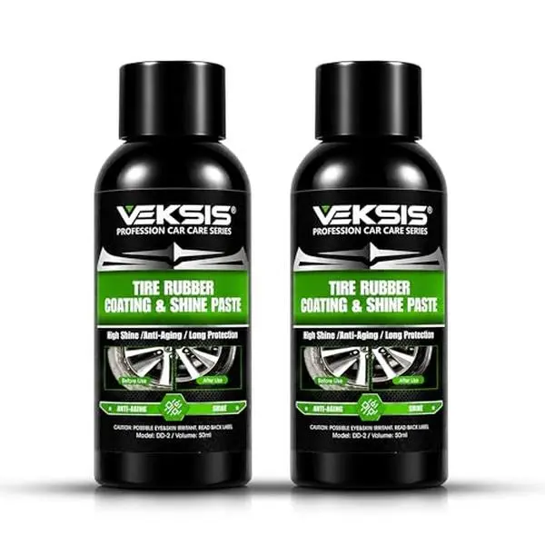 Veksis Tire Rubber Coating & Shine Paste – 50ml×2 Pack Ceramic Tire Coating for Cars, Restores Faded Rubber, UV Protection, Non-Greasy Matte Finish, Long-Lasting Tire Shine, Travel Size