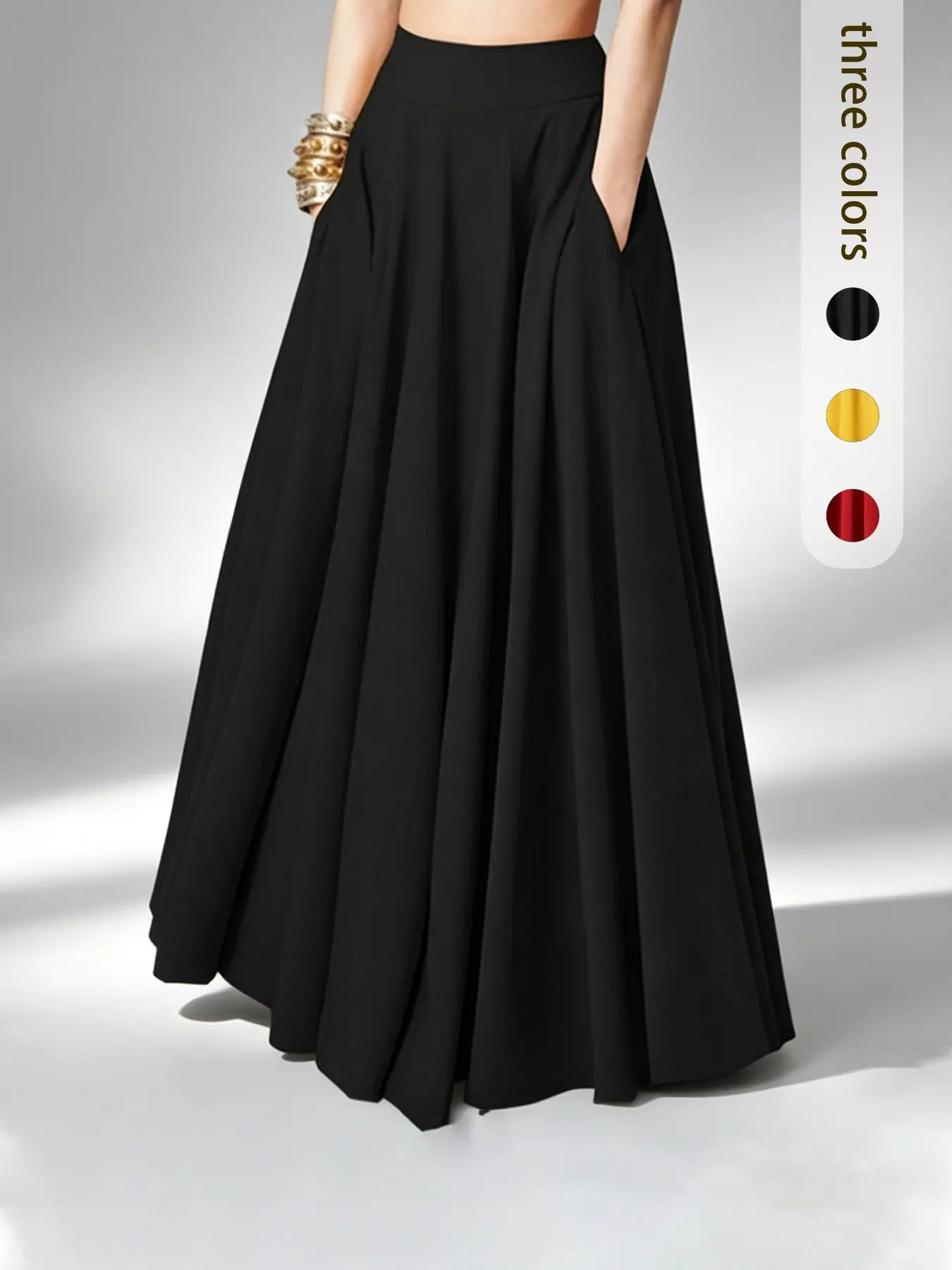Summer New Elegant Plain Skirt, Casual Chic Everyday Style, Versatile Comfort, Long Loose-Fitting Skirt with Pockets, All-Season Fashion