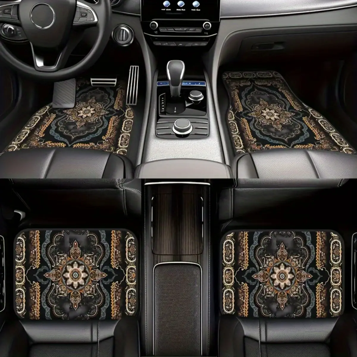 JOYFINITY 4-piece Set of Vintage Floral Pattern Car Floor Mats, Non-slip and Washable Car Floor Liners, Suitable for Various Types of Vehicles, Protect The Vehicle Interior and Keep The Car Clean