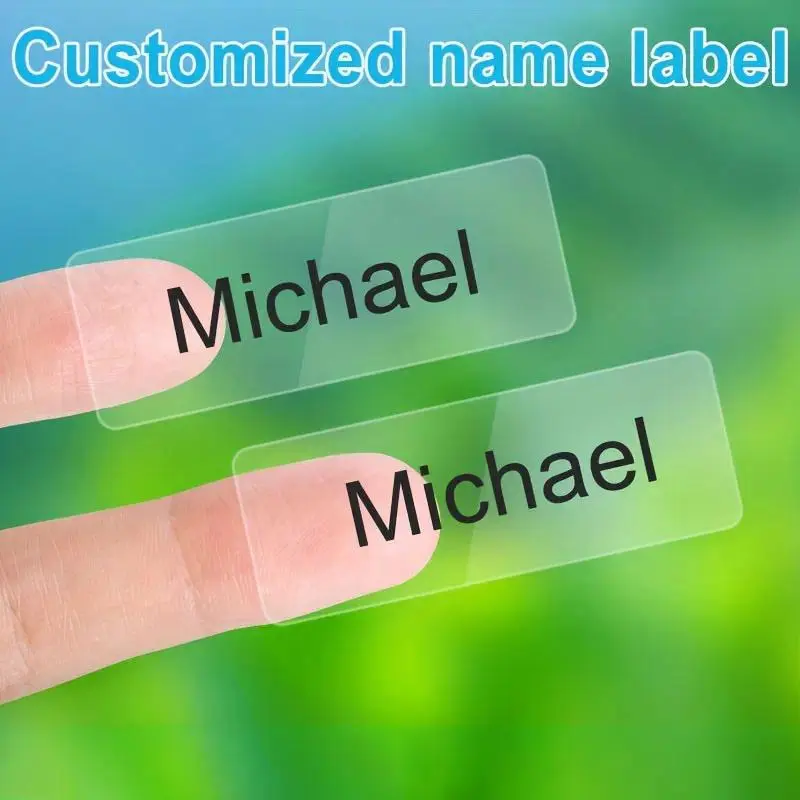 Transparent Customizable Waterproof Name Stickers - Multilingual Text Labels for Kids, DIY Crafts, School & Sports Bottle Marking