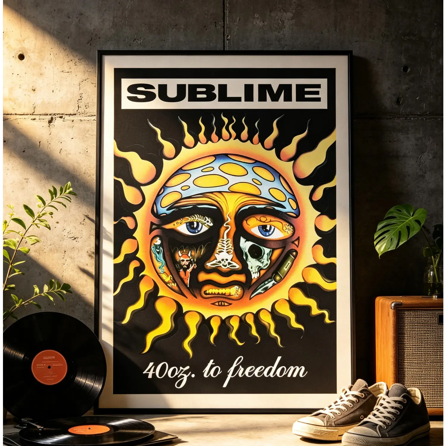 Sublime 40oz to Freedom Retro Sun Art Poster Vintage Rock Band Wall Decor Bedroom Room Aesthetic Print Wall Art Gift