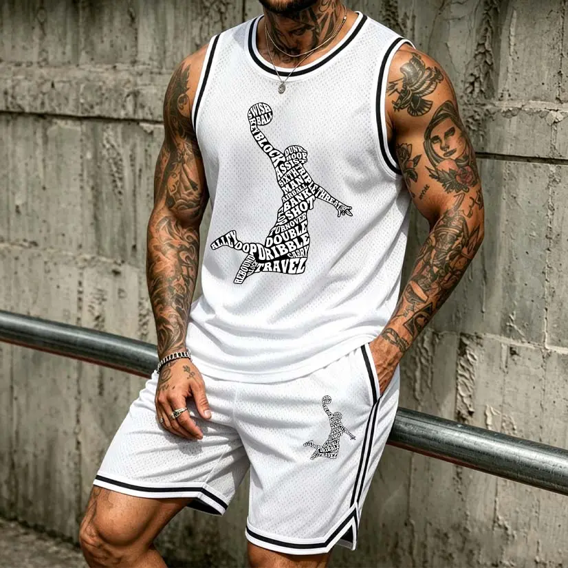 Men's Basketball Player Typography Athletic Set: Mesh Basketball Jersey & Shorts Two-Piece Combo — Lightweight, Breathable Sportswear