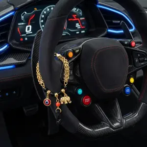 Gold Evil Eye Lucky Protective Car Steering Wheel Bracelet Black Red Beaded Elephant Hamsa Hand Charm Spiritual Amulet Auto Interior Decor Car Accessory Gift for Women Drivers
