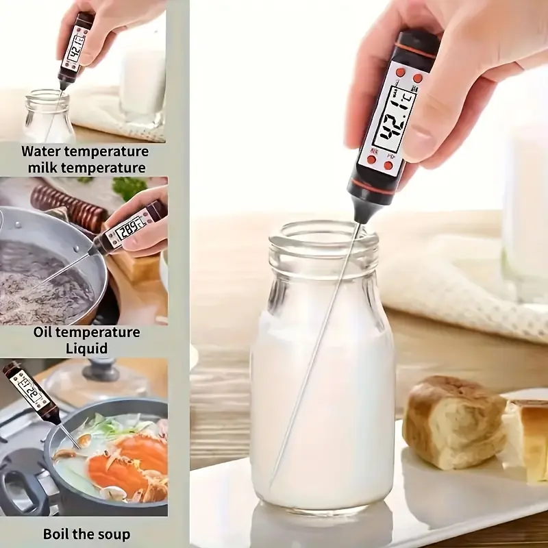1pc Ultra-Fast Accurate Digital Instant Read Thermometer - Rapidly Measures Internal Temperature of Meat, Milk, Liquids & Candy with High-Precision Cooking Probe - Durable, Easy-to-Use BBQ Tool for Home & Restaurant Kitchens