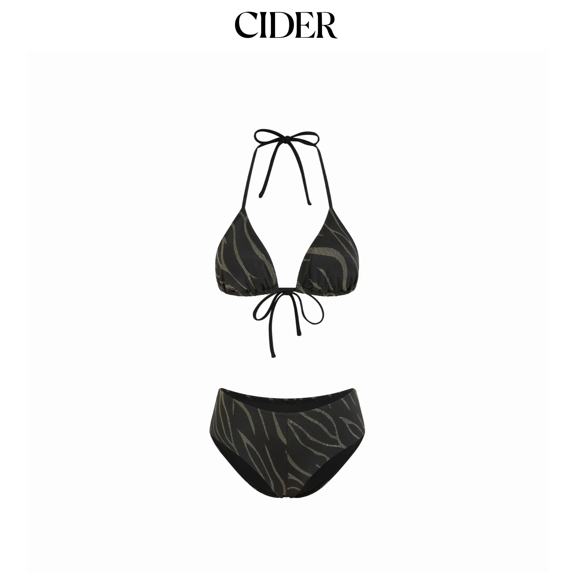 Cider High Stretch Abstract Graphic Halter Neckline Triangle Bikini Set