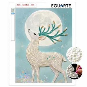 DIY Unframed Pearl Art, Deer Pattern Mosaic, Home Decor Wall Hanging, Cross Stitch Kit, Pearl Puzzle Gift, Memorial Gift for Friends