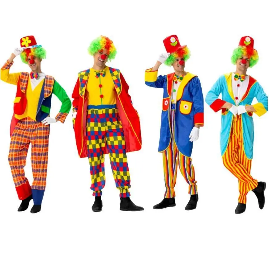2025 New Adult Men's Clown Costume Halloween Cosplay Clown Dress Up Circus Clown Performance Costume Full Set of Gloves Sent Nos
