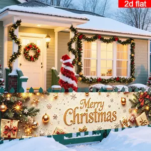 2D Flat Merry Christmas Banner, Elegant Polyester Design for Outdoor Holiday Decor, No Electricity Needed Festive Yard Decoration