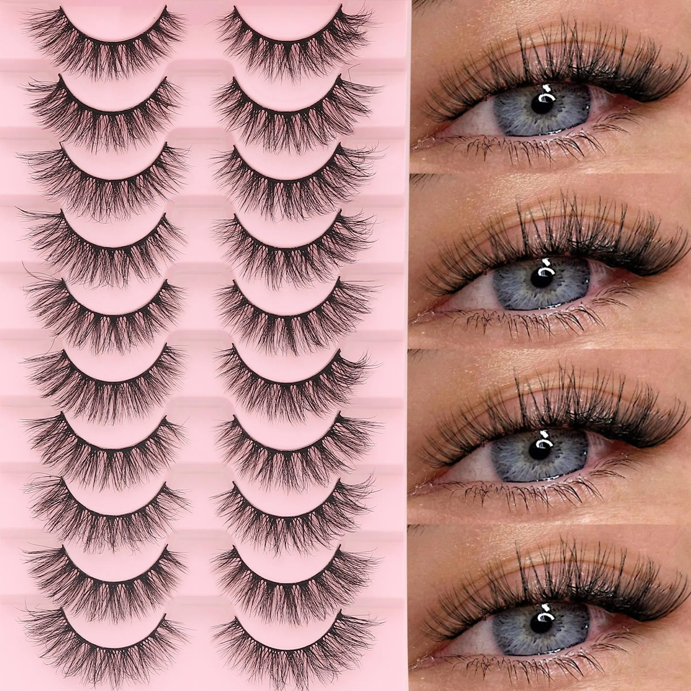 10 Pairs C Curl False Eyelashes, Natural Soft Lightweight Comfortable Gentle, Beginner Friendly Curling Strip Lashes, Fake Eyelashes for Daily Use, Natural Look Lashes, Eye Lashes Natural Looking