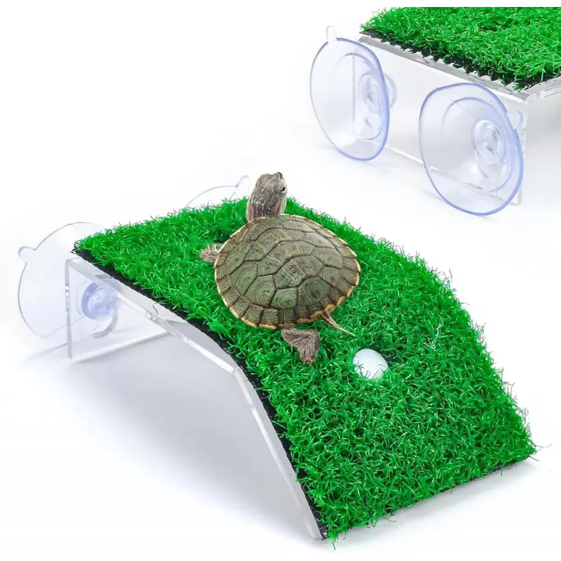 Keedolla small turtle basking platform, simulated grass turtle ramp, floating turtle resting platform decoration, suitable for aquatic turtles, reptiles, frogs, and tortoises