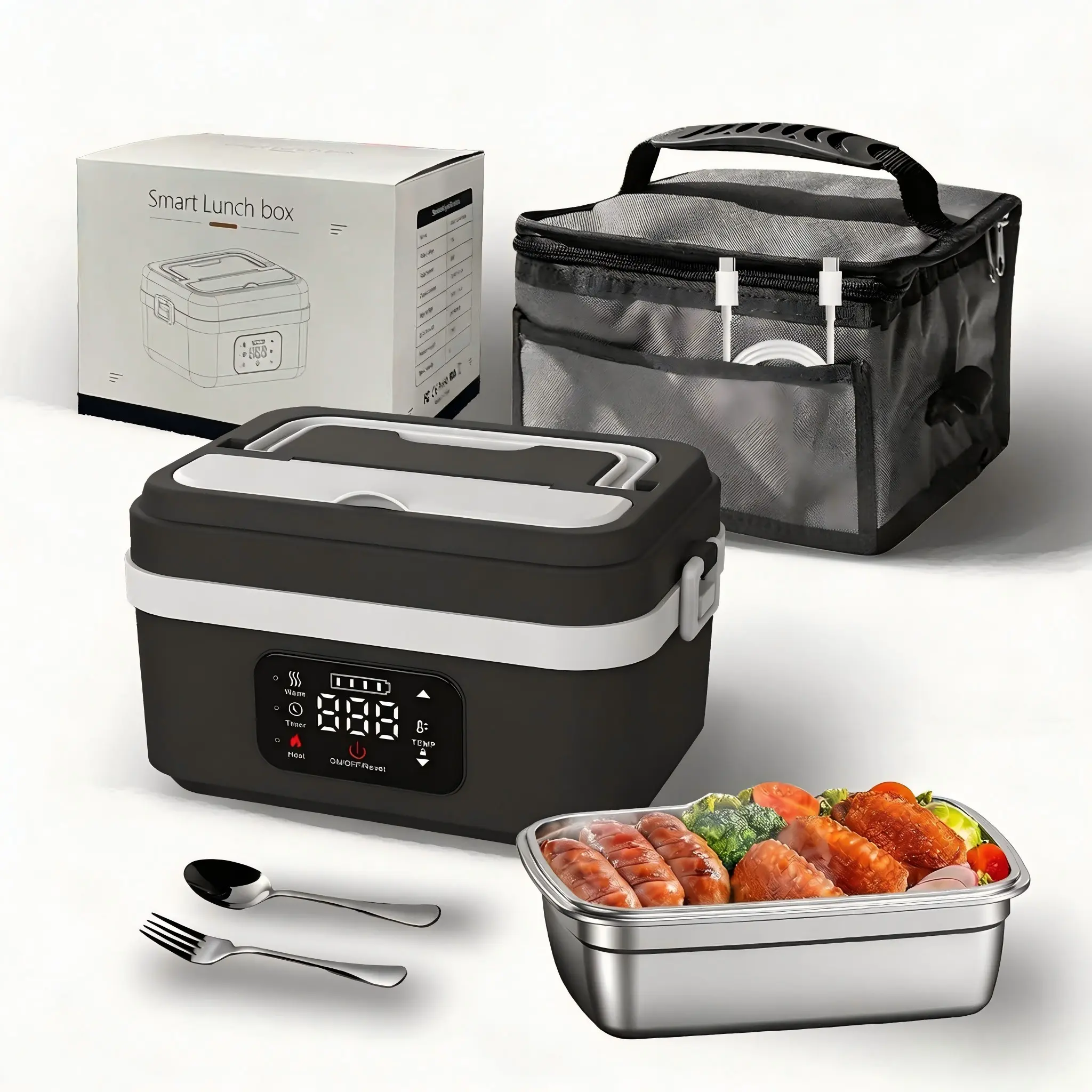 Rechargeable Heatable Lunch Box, Heated Lunchbox, Portable Self-Heating Food Warmer for Car, Office, Outdoor, Hot Food Lunch Container, Heat Up Lunch Box Portable, Convenient Meal Solution