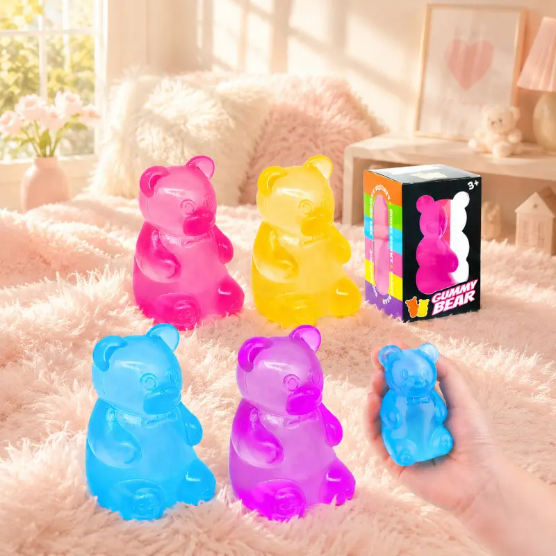 1/4 Counts Jelly-Like Filled Decompression Squishy Gummy Bear Squishy Animals Sensory Fidget Squeeze Toy, Elastic Soft Stress Calming Gadget to Soothe Irritability, Versatile Holiday Bag Stuffer Minimalist Workspace Display Novelty Collector Keepsake