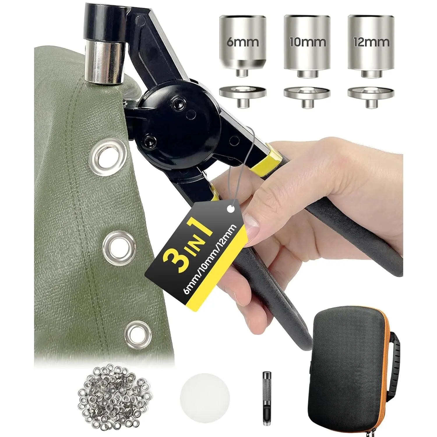 Grommet Tool Kit 1/2 1/4 3/8, Heavy Duty Tarp Grommet Kit for Fabric| 6MM 10MM 12MM Eyelet Took Kit With Bag, Metal Eyelet and Grommet Maker for Tarps,Leather, Banners, Flag,Ring,Tents, Vinyl