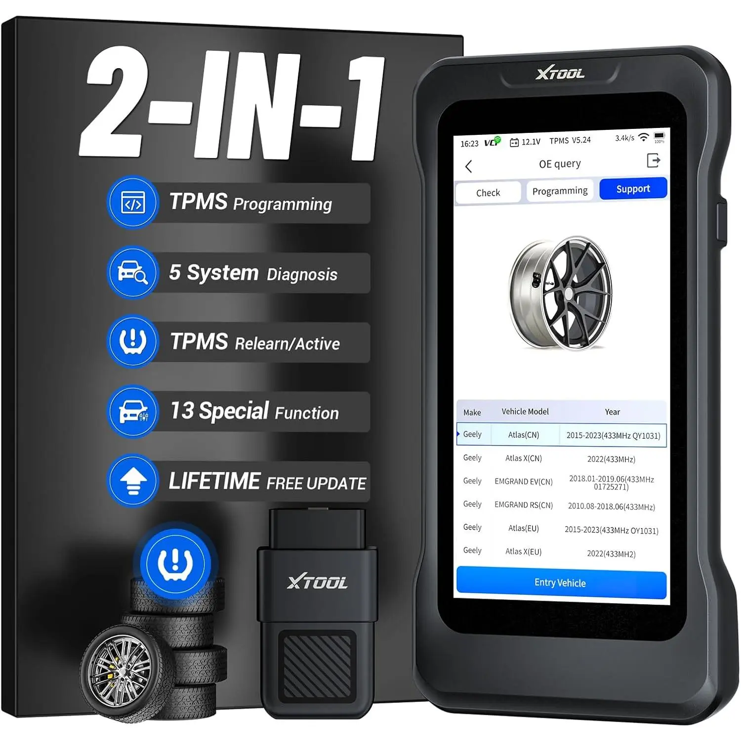 XTOOL TP380 TPMS Programming Tool & OBD2 Scanner: 2026 2-in-1 Car Diagnostic Tool, TPMS Relearn/Reset, 5 System Diagnosis, 13+ Service Functions(Oil/BMS/ABS), Lifetime Free Updates, No Subscription