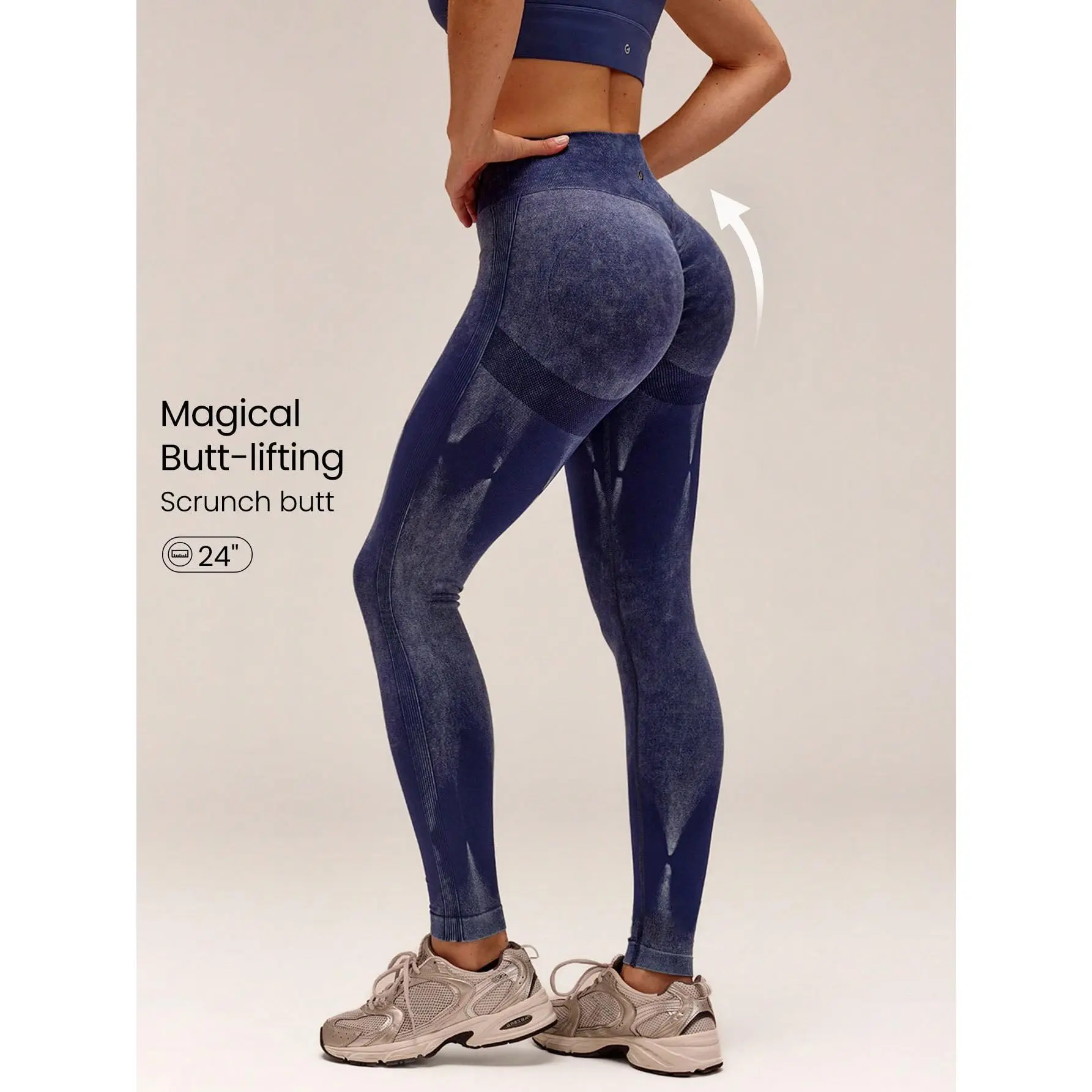 GLOWMODE 24" Ultrafine Soft Seamless Coast To Coast High-Rise Scrunch Bum Tie-Dye Leggings Training Running Gym Workout Daily Active Wear
