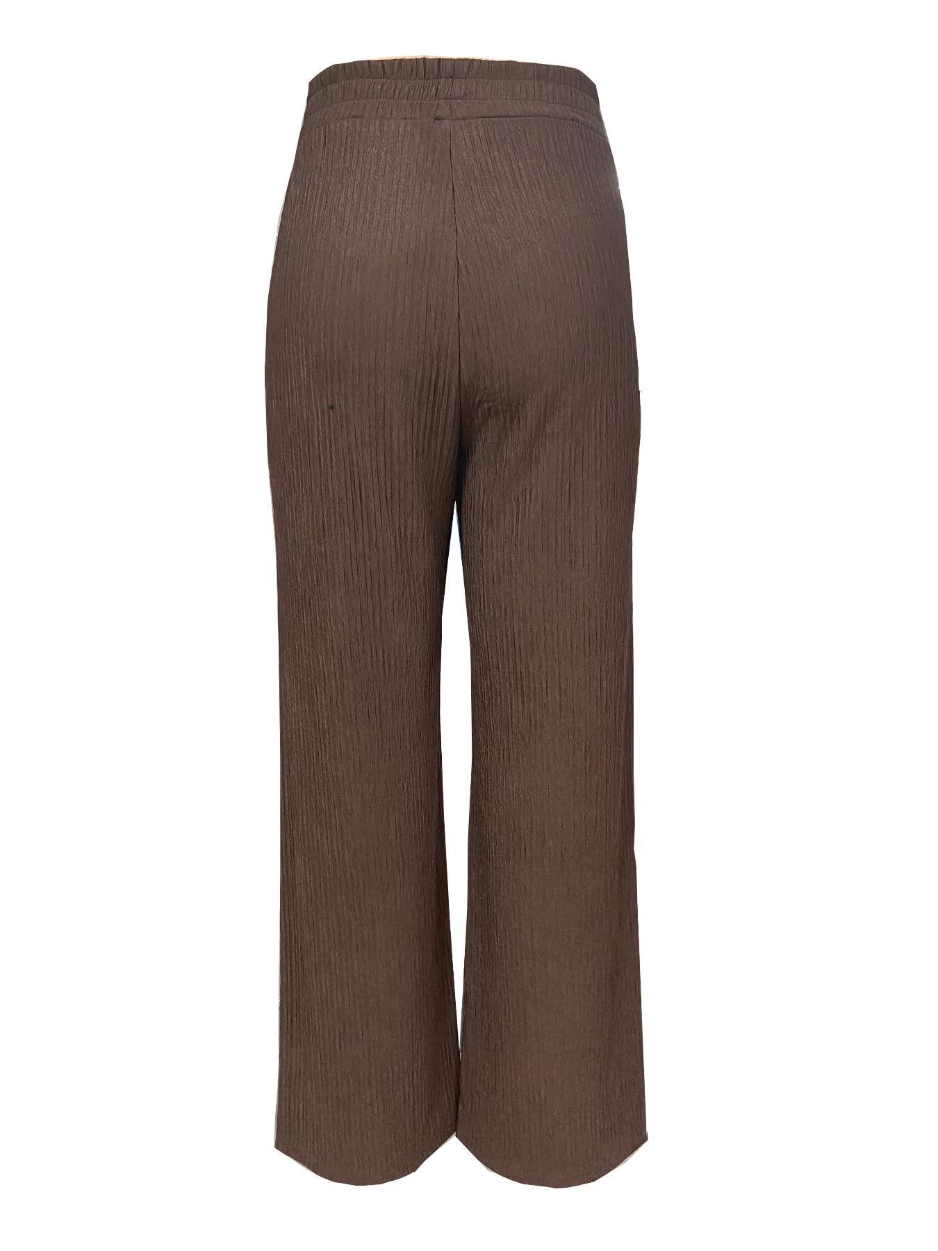 Women's Textured Tie Front Elastic Waist Straight Leg Pants, Casual Comfy Trousers for Daily Wear, Ladies Bottoms for All Seasons