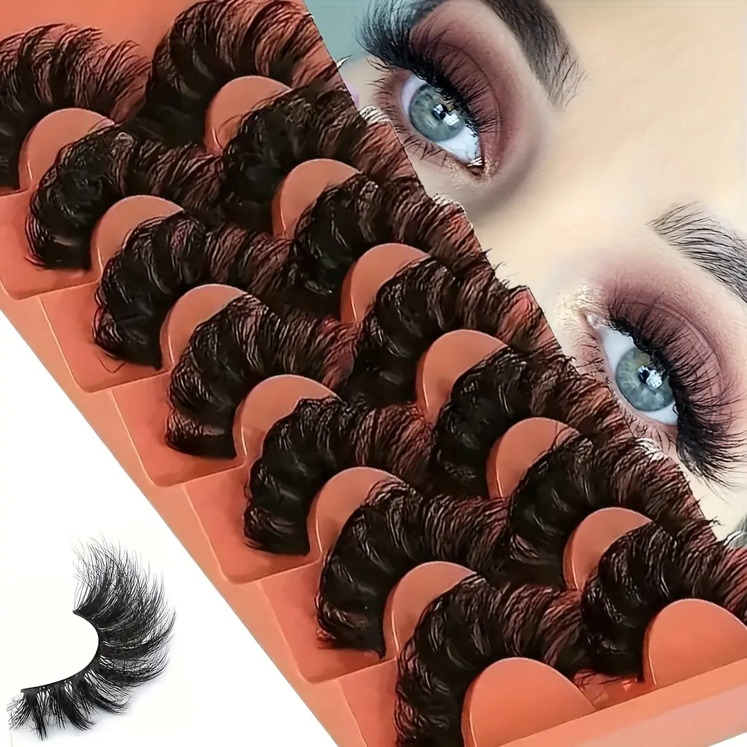 Hypoallergenic 8D Volumizing False Eyelashes - 7 Pairs of All-fiber Fine Striped False Eyelashes, 20mm Curled Natural Style Set, Volume Focused Lashes