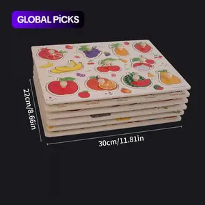 Fruit Animal Transportation Hand Catch Board Puzzle Blocks Toy, Wooden Toddler Busy Board, Intelligence Development Educational Baby Cognitive Early Education Puzzle Set #GLOBAL PICKS