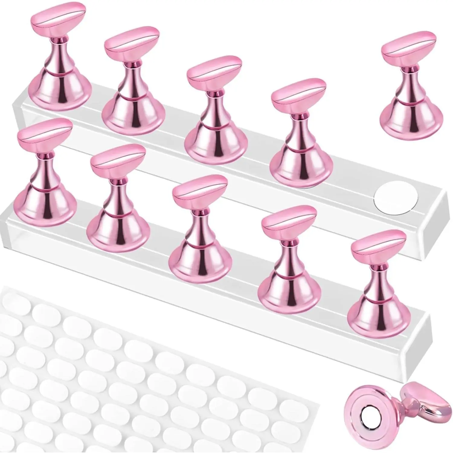 2 Set Nail Stand,Nail Holder Stand with 100 Pcs Double Sided Tape,Press on Nail Stand,Nail Practice Hand,Nail Holder for Painting Nails,for Nail Art Display,Home DIY Beginner Salon Supplies(Pink)Gift