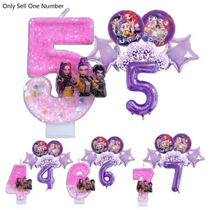 10 Piece Cartoon Birthday Party Balloon Set With Age Number,Inclued Foil Balloons&Party Candles,4/5/6Years old Birthday Party Supplies,Anime Girl Birthday Number Balloon,Cake Party Number Candles, Birthday Decorations, Balloon Decorations Kit