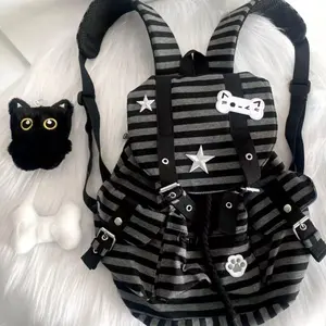 Cute Punk Backpack for School, Water-Resistant Bag with Cat Paw Print & Colorblock Stripes, Large-Capacity for College & Travel, Backpack For Travel, College Travel Backpack