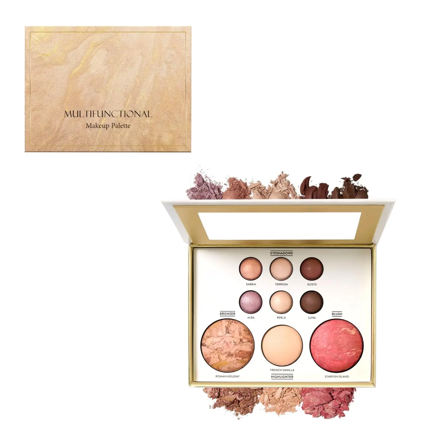 Multifunctional Makeup Palette, Full Face Makeup Kit with 6 Eyeshadows, Bronzer, Blush & Highlighter, Neutral Blendable Powder, Built-In Mirror, Travel-Friendly Compact