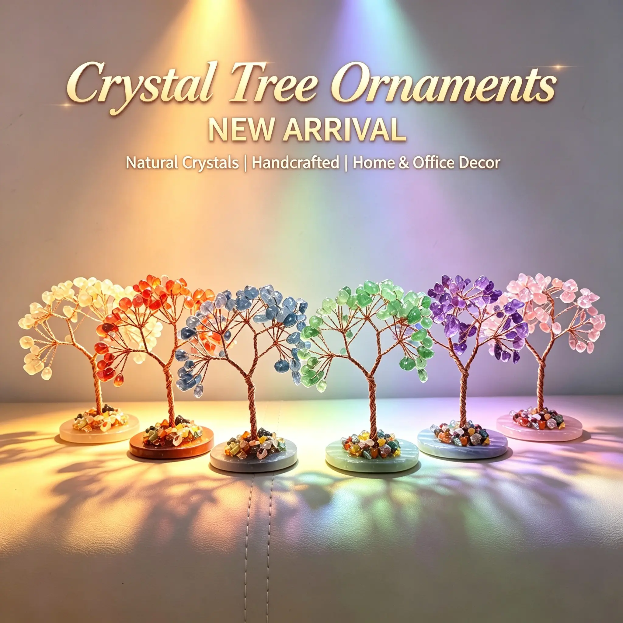 2pcs Crystal Prosperity Tree, Women's Gift, Eternal Crystal, Agate Base, Natural Crystal Wish Tree, Living Room, Office Desk, Modern Decor, Crystal Decorative Ornaments