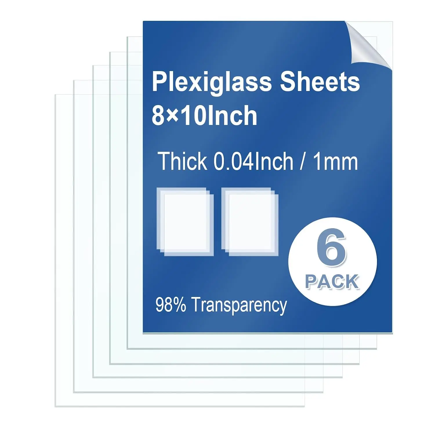 6 Pack Clear Plexiglass Sheets 8×10×0.04In Thin  Plexi Glass Sheets for Craft Projects Easy-Process Transparent Flexible Plastic Blanks Sheeting for Picture Frames