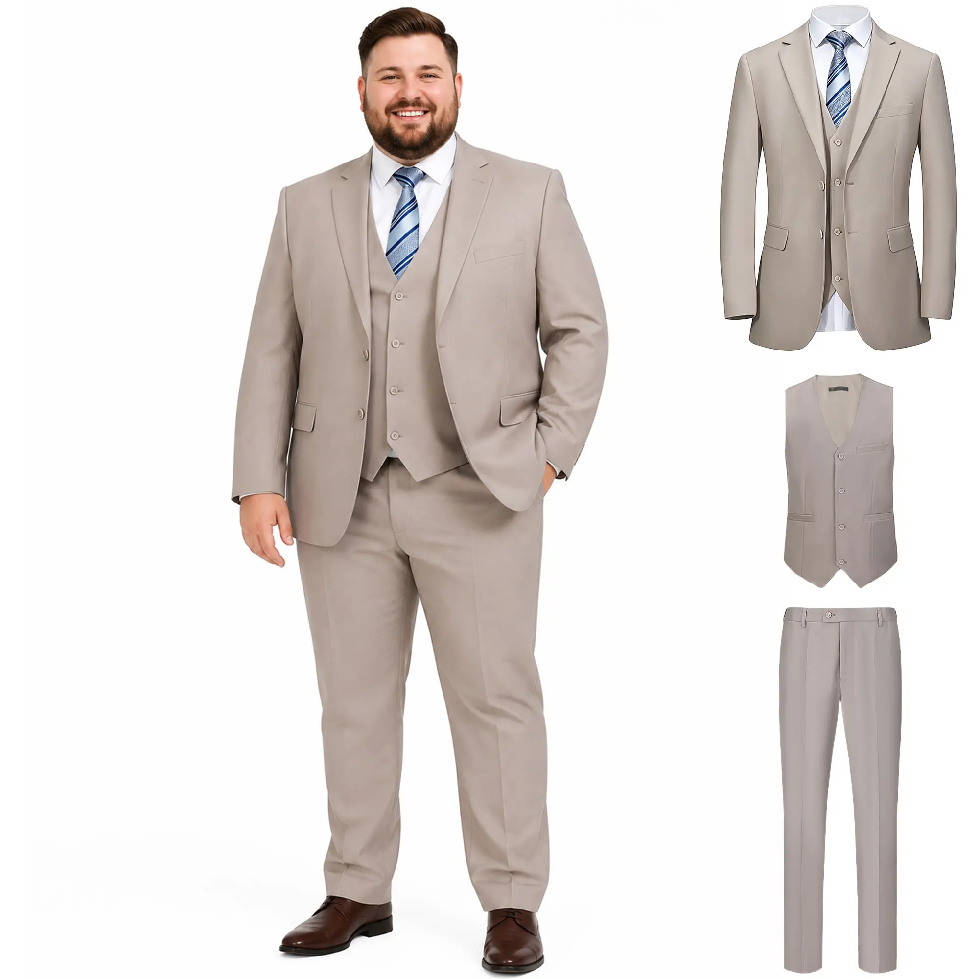 Big & Tall 3 Piece Suit For Men With Tie - Slim Fit Formal Set for Prom Wedding