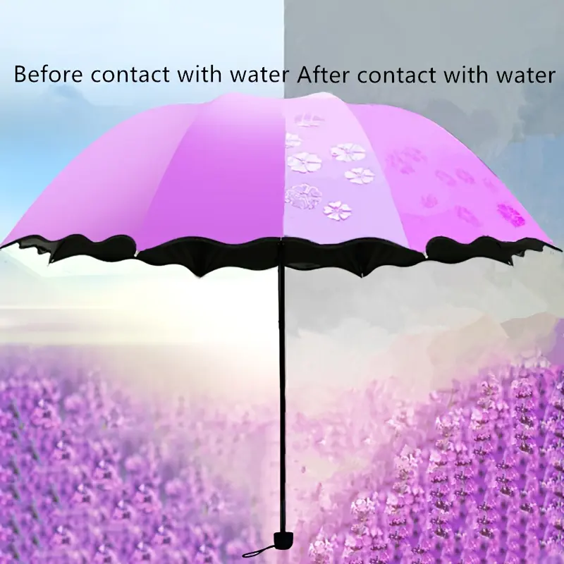 Water-Blooming Folding Vinyl Umbrella, Windproof UV Protection Home Supply Umbrella