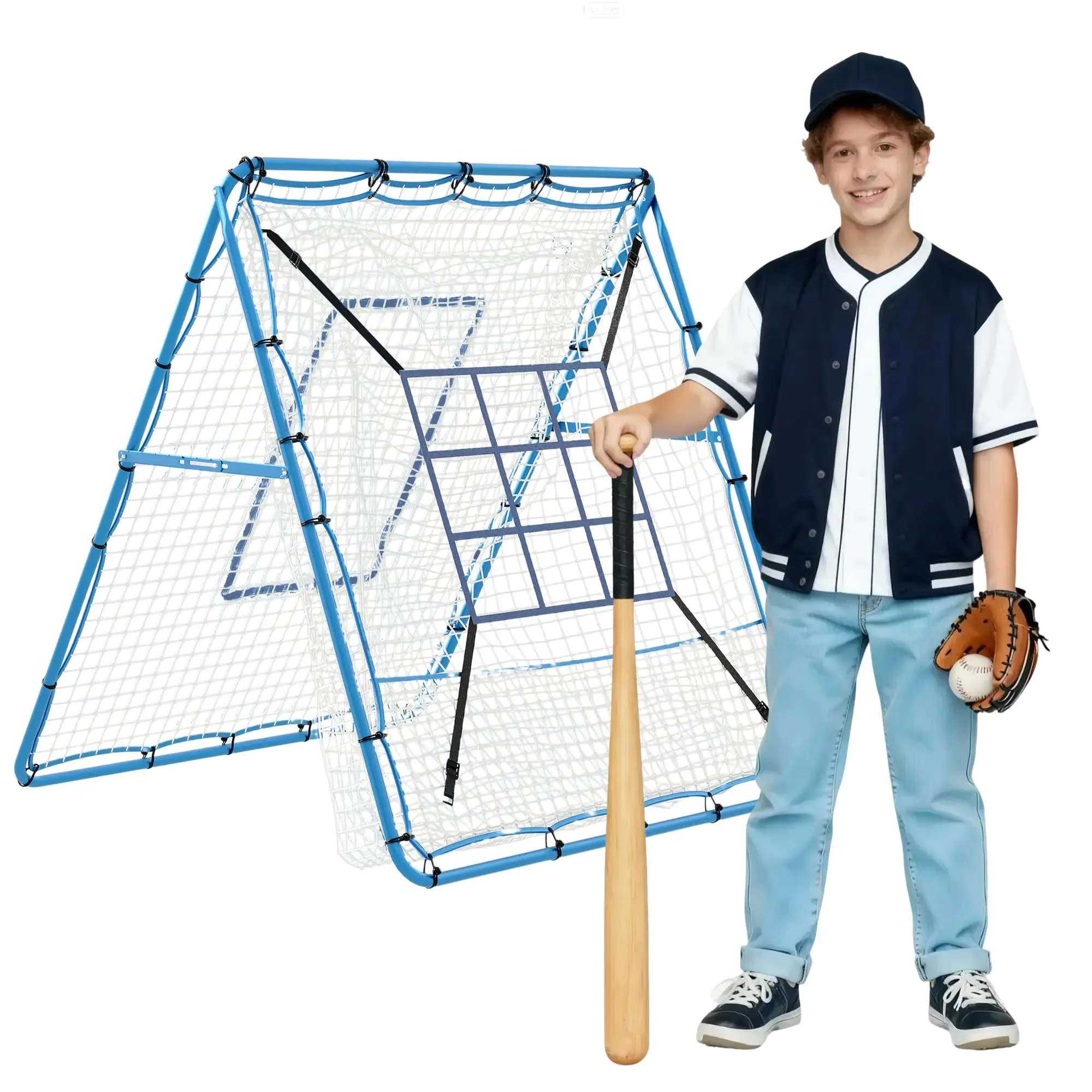 Heavy Duty Baseball & Softball Bounceer Net– 5 Adjustable Angles – 9-Zone Hit Goal – Solo or Team Training for Throwing, Hitting, Fielding – UV-Resistant Practice Net – Classic Model
