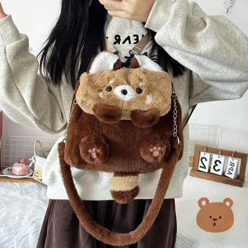 Cute Raccoon Fashionable Plush Backpack Detachable Shoulder Strap Bag Soft Cute Bag Anime Plushie Backpack Bags for Woman