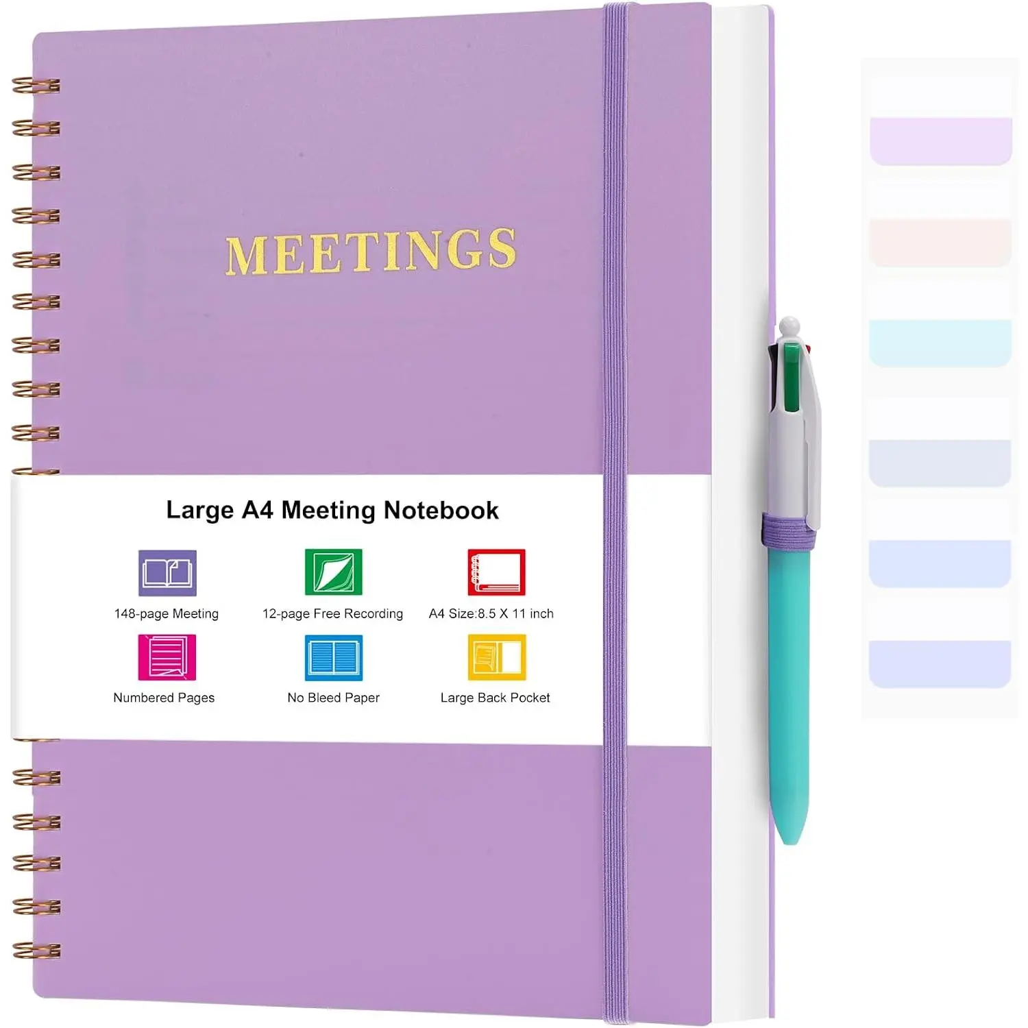 Meeting Notebook for Work, Notebooks for Work 8.5" x 11", Professional Meeting Notes Notebook for Women, Large Spiral Notebook with Numbered Page, Sticky Tabs, PVC Pockets for Organization,