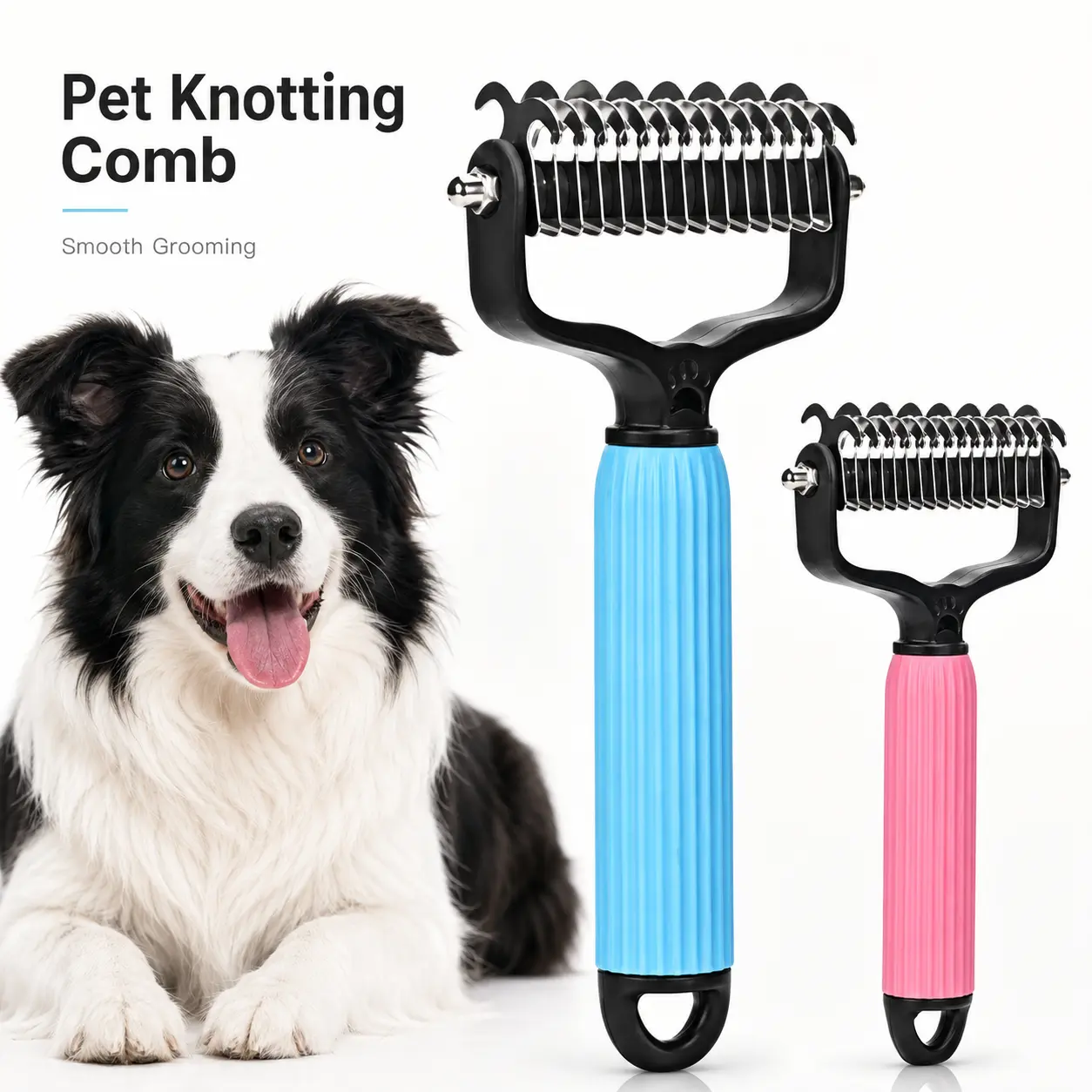 Pet Detangling Comb, Double-Sided Grooming Brush for Dogs & Cats, One-Click Clean Undercoat Rake for Shedding Mats No More Tangled Fur! Pet Detangling Brush, Double-Sided Undercoat Rake for Dogs & Cats, Removes Mats & Loose Hair