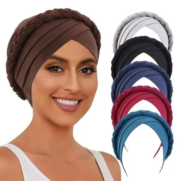 Women's Twist Braid Turban, Solid Color Baotou Hat for Everyday Wear, Pre-Tied Head Cover, Ideal for Gifting, Casual, Daily, Fashion Hair Scarves, Boho Braids, Scarf Head Wrap, Female, Casual Wear, Hairwraps, Braided Band