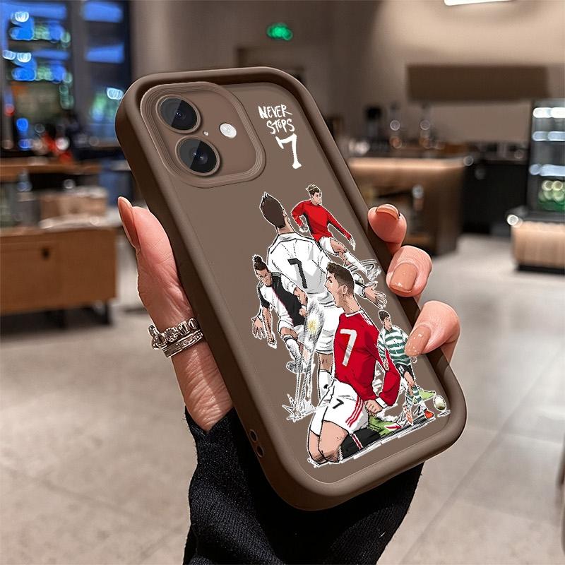 Soccer Player Number 7 Junk Phone Case for iPhone 17 Pro Max 16 E 15 14 Plus 13 12 11 Pro Max & Samsung S21S22 S23 S24 S25 S26 Ultra Plus, "Never Stops" Football Legend Brown Matte Shockproof Protective Cover
