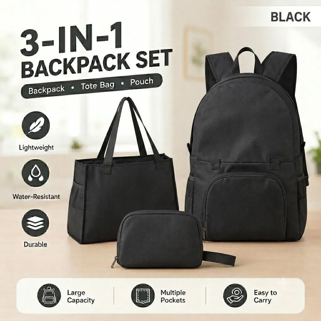 Unisex 3-in-1 Foldable Convertible Backpack Handbag, Oxford Cloth Multifunctional Laptop Backpack, Multi-Purpose Bag for Travel, Commute & School
