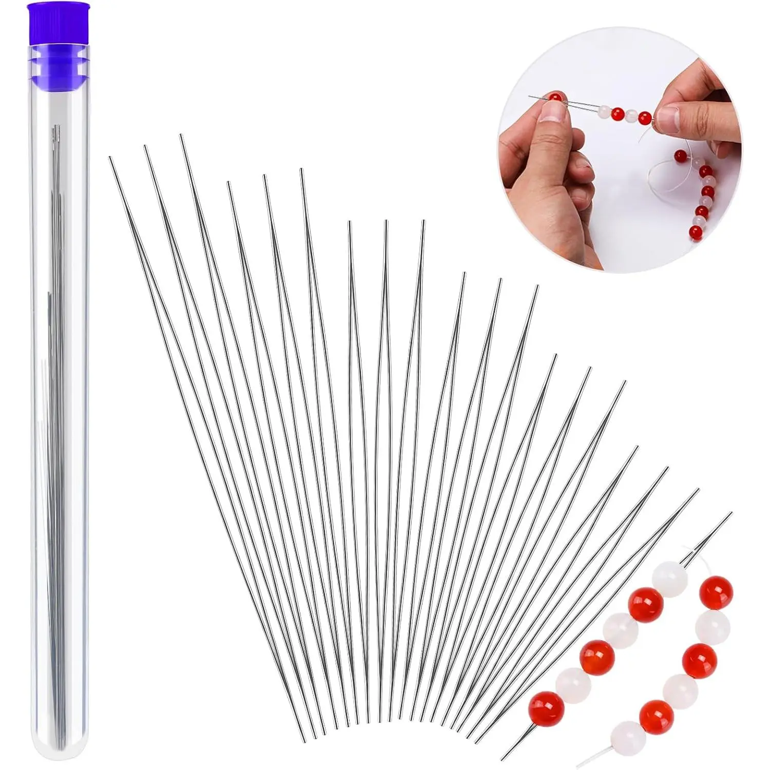 18 Pcs Collapsible Beading Needles, Beading Needles for Seed Beads, Big Eye Seed Beads Needles Set with Bottle