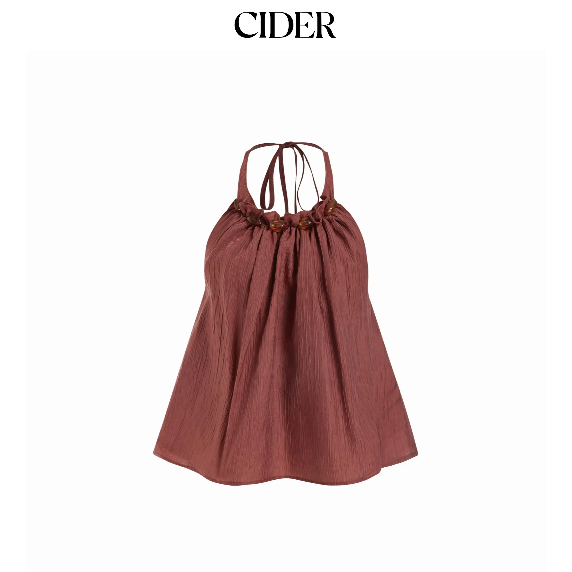 Cider Textured Halter Neckline Ruffled Beaded Oversized Top SummerWins SummerFinds