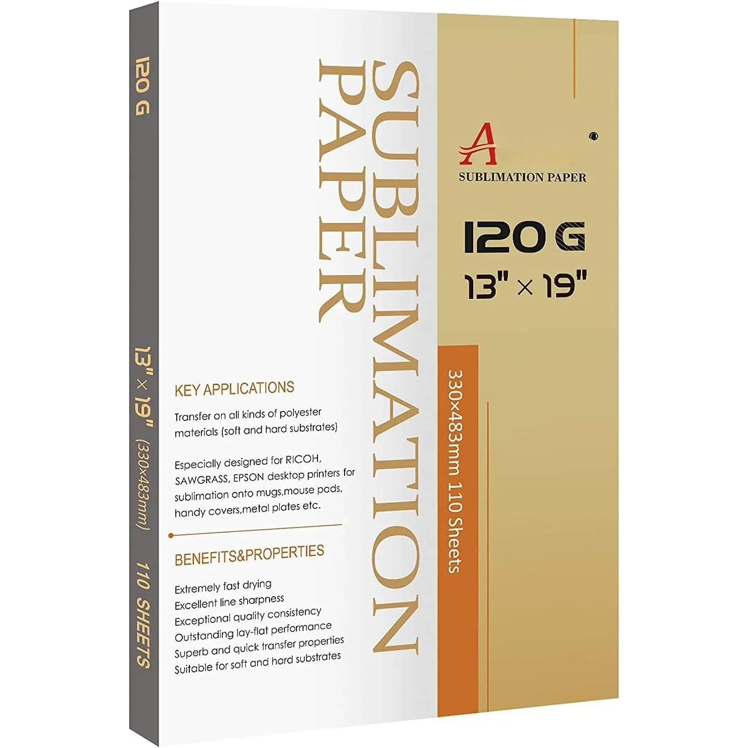 Sublimation Paper 13x19 Inch 120GSM, 110 Sheets - Compatible with Inkjet Printers & Sublimation Inks, High Transfer Efficiency for T-Shirts, Mugs, Crafts