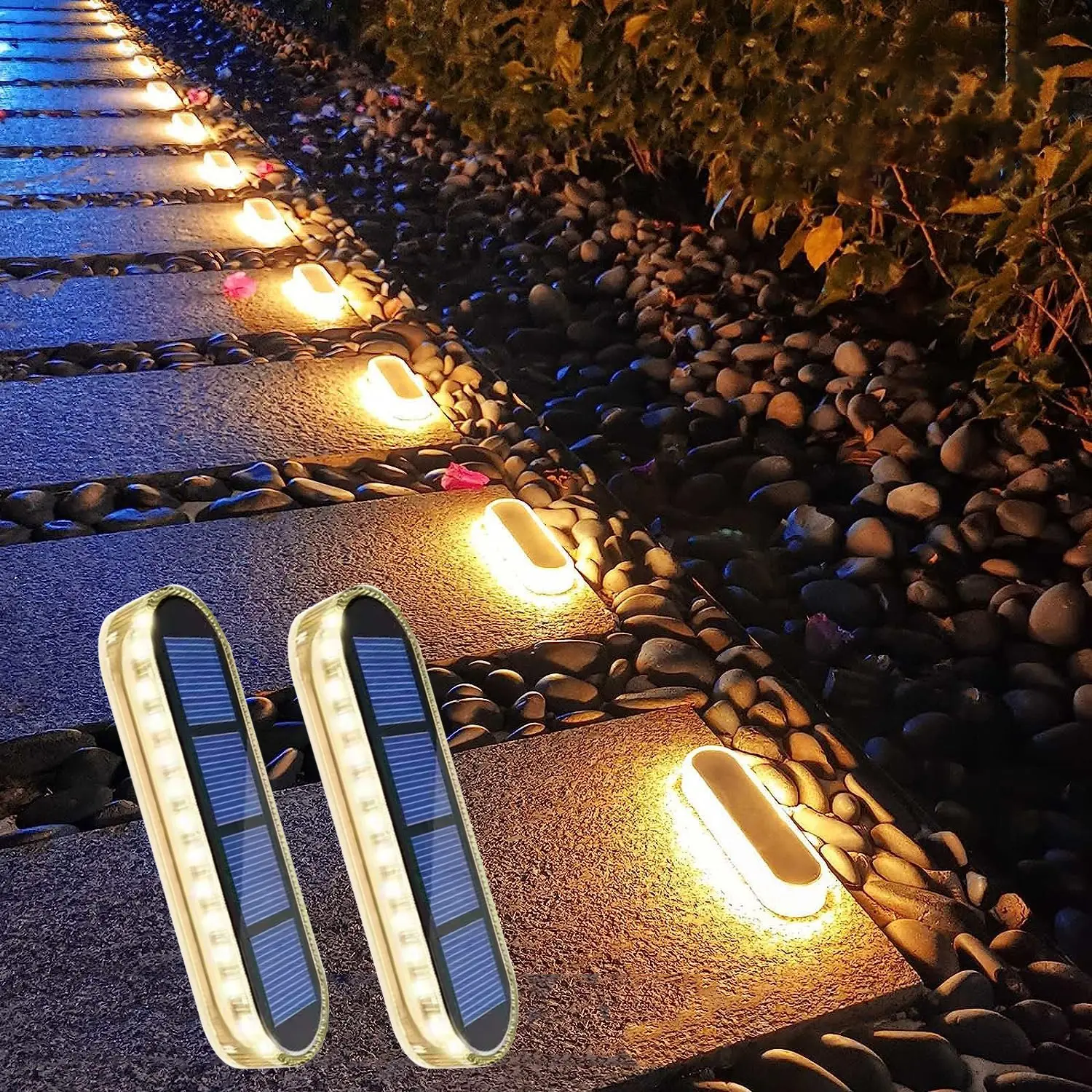 IP68 Waterproof Solar LED Deck Step Lights, 5-Ton Anti-Pressure PC Outdoor Solar Stair Lights, Auto Dusk to Dawn Sensor, 6H Charge for 20H Working, 5-Year Lifespan solar bistro lights for Pathway Stairs Pool Fence, Waterproof Solar Lamp, Yard Solar Lights