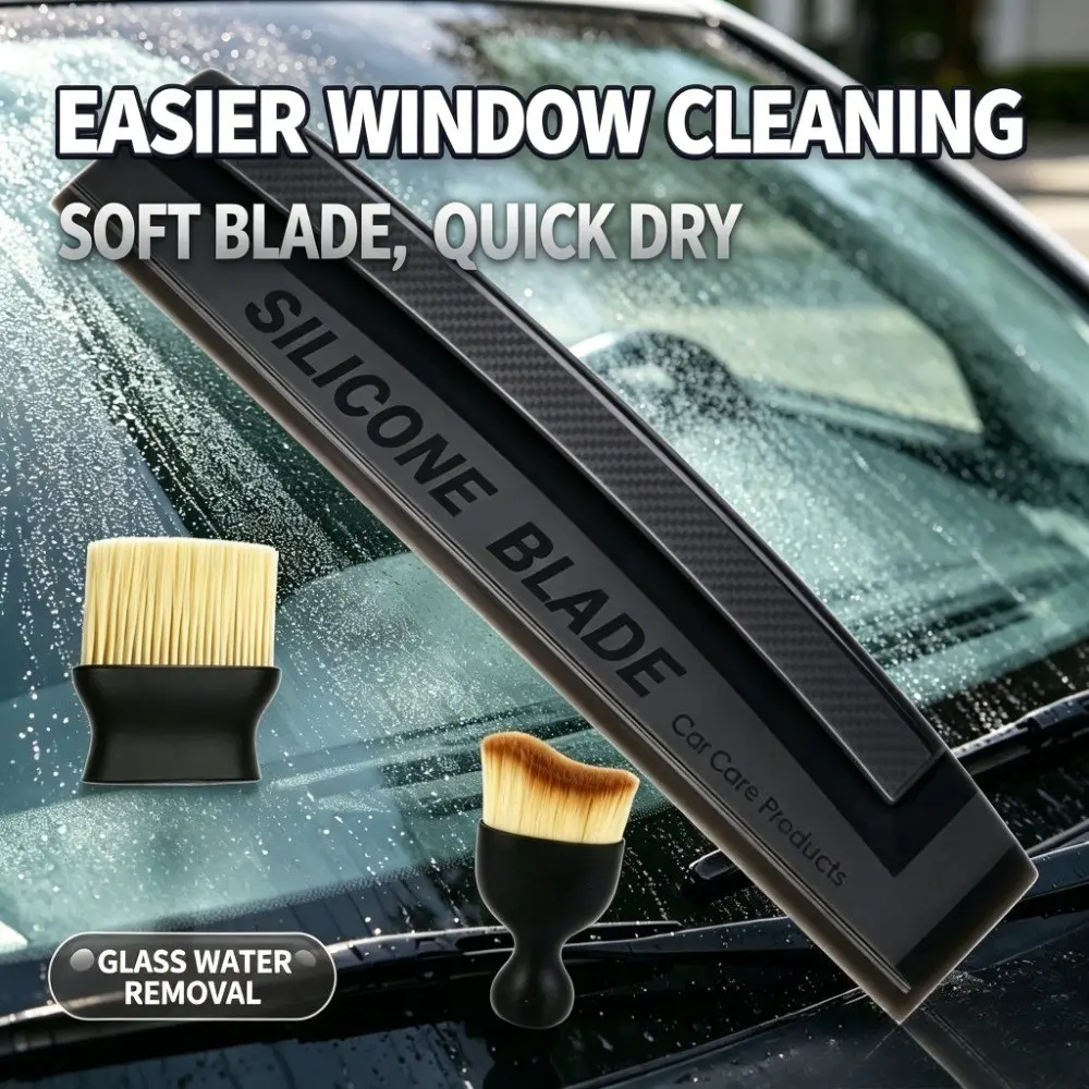 Three-Piece Cleaning Kit, Multi-Functional Silicone Squeegee + Gap Dust Brush, Safe for Surfaces, Ideal for Car and Home Window Glass Cleaning