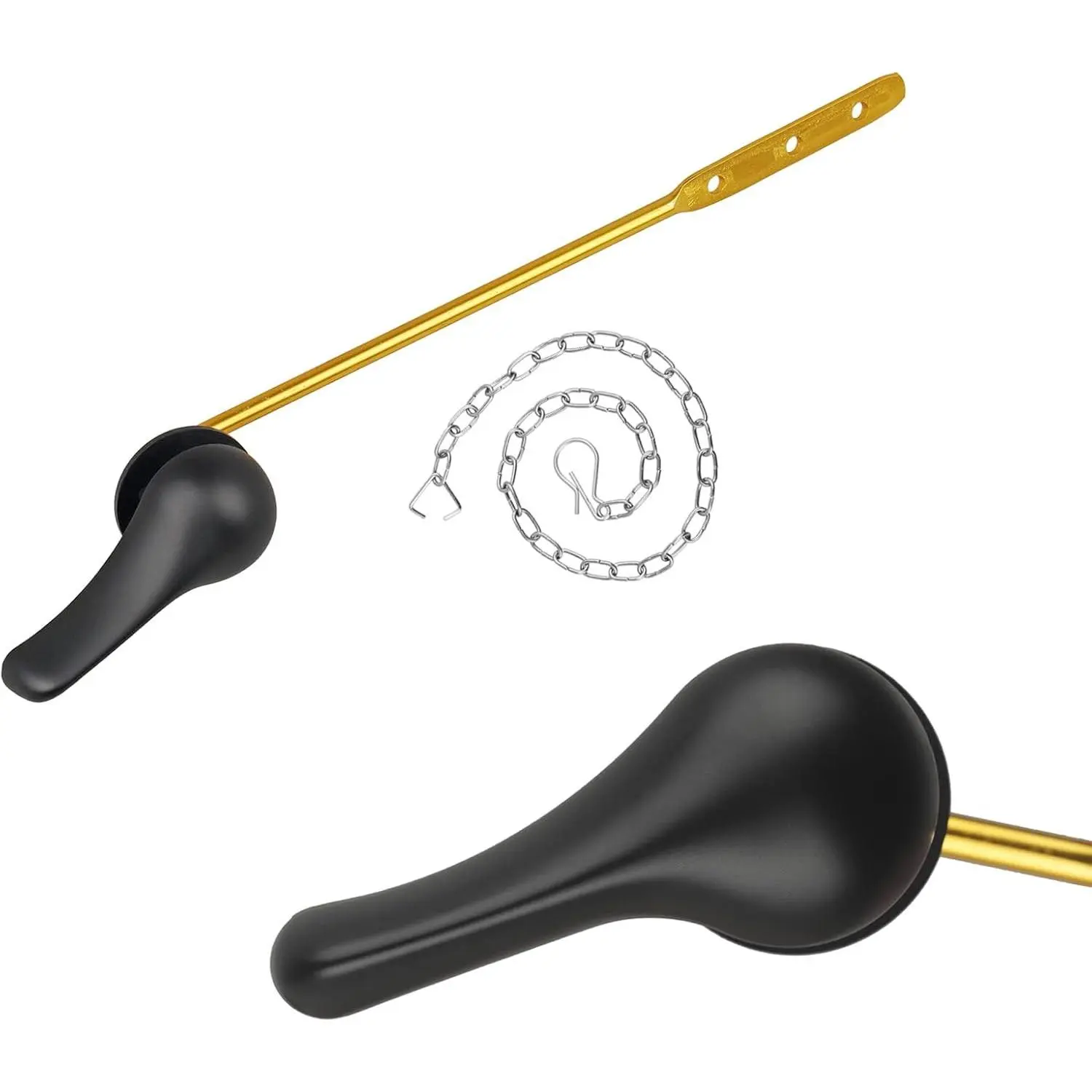 Toilet Handle Replacement Kit, Toilet Flush Handle with Stainless Steel Flapper Chains, Universal Toilet Lever for Most Front Mount Toilets, Matte Black, Easy to Install