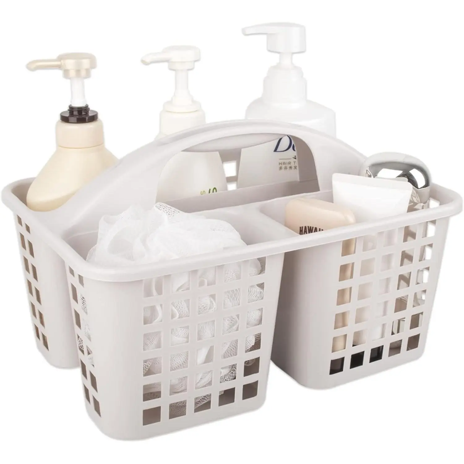 Portable Shower Caddy Basket with Compartments Cleaning Supplies Organizer with Handle Plastic Storage Divided Tool Bin for Bathroom, Bedroom, Kitchen, College Dorm, Garden, Under Sink, Light Grey