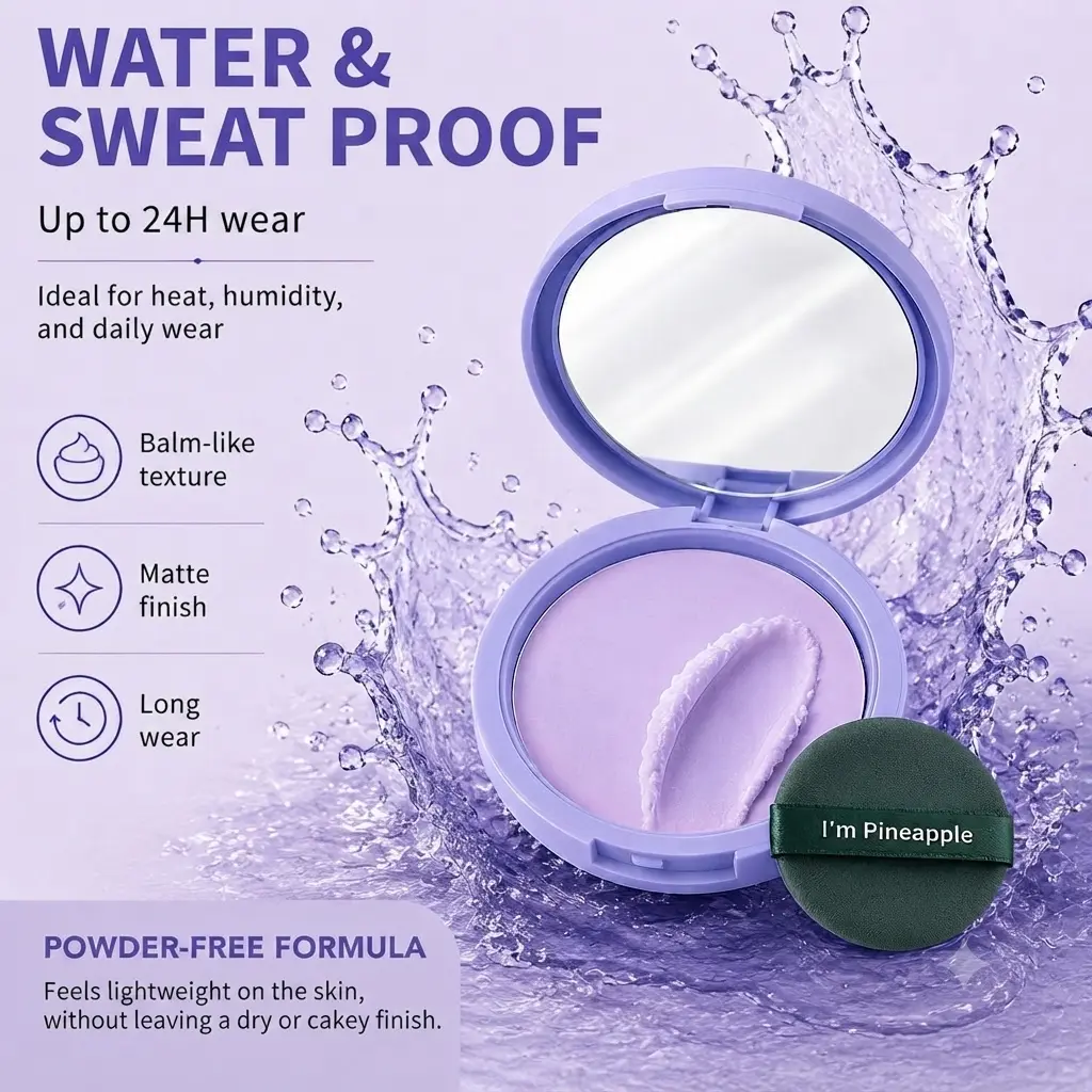 JUJU DREAM Purple Makeup Setting powder, lightweight non-cakey matte finish, waterproof sweat-proof long wear formula, transparent lavender color correct dull yellow undertones for all skin types to lock makeup all day long