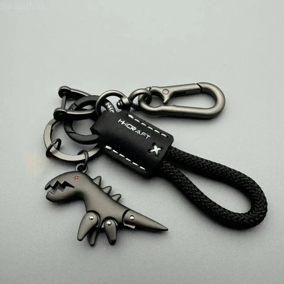 Men's Leather Woven Rope Keychain, Braided Leather Car Key Chain with Metal Ring, Gift for Him, EDC Minimalist Key Organizer, Braided leather keychain with metal hardware, anti-scratch car key