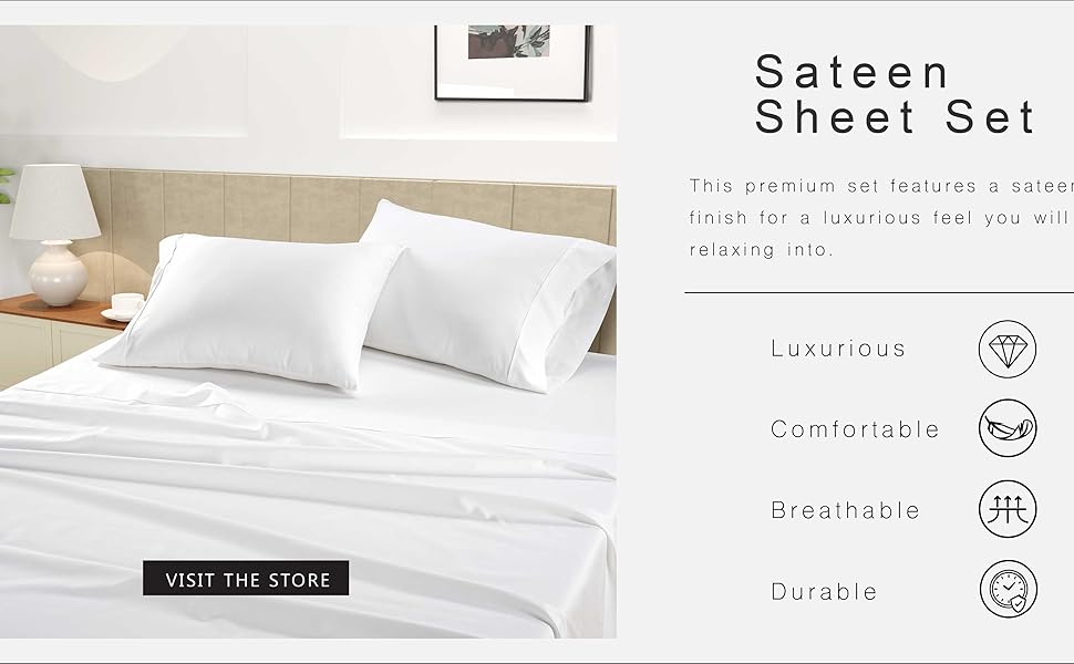 100% Cotton Sheets Full Size - 450 Count Sateen Weave for A Feel - Breathable & Cozy for Year Round - Fits Matresses Upto 15'' Deep - Paloma