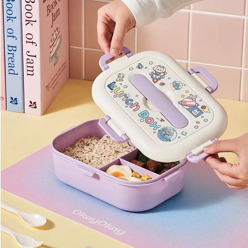 Cartoon Partitioned Lunch Box, Leak-Proof Student Bento Box, Food Grade Microwave Safe, Ideal for School Meals